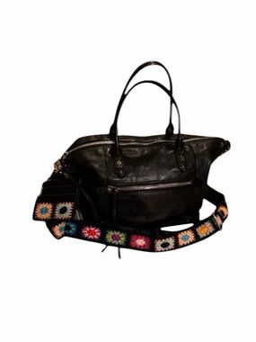 Cate Riley Y2K Black Leather Bag With Crochet Strap